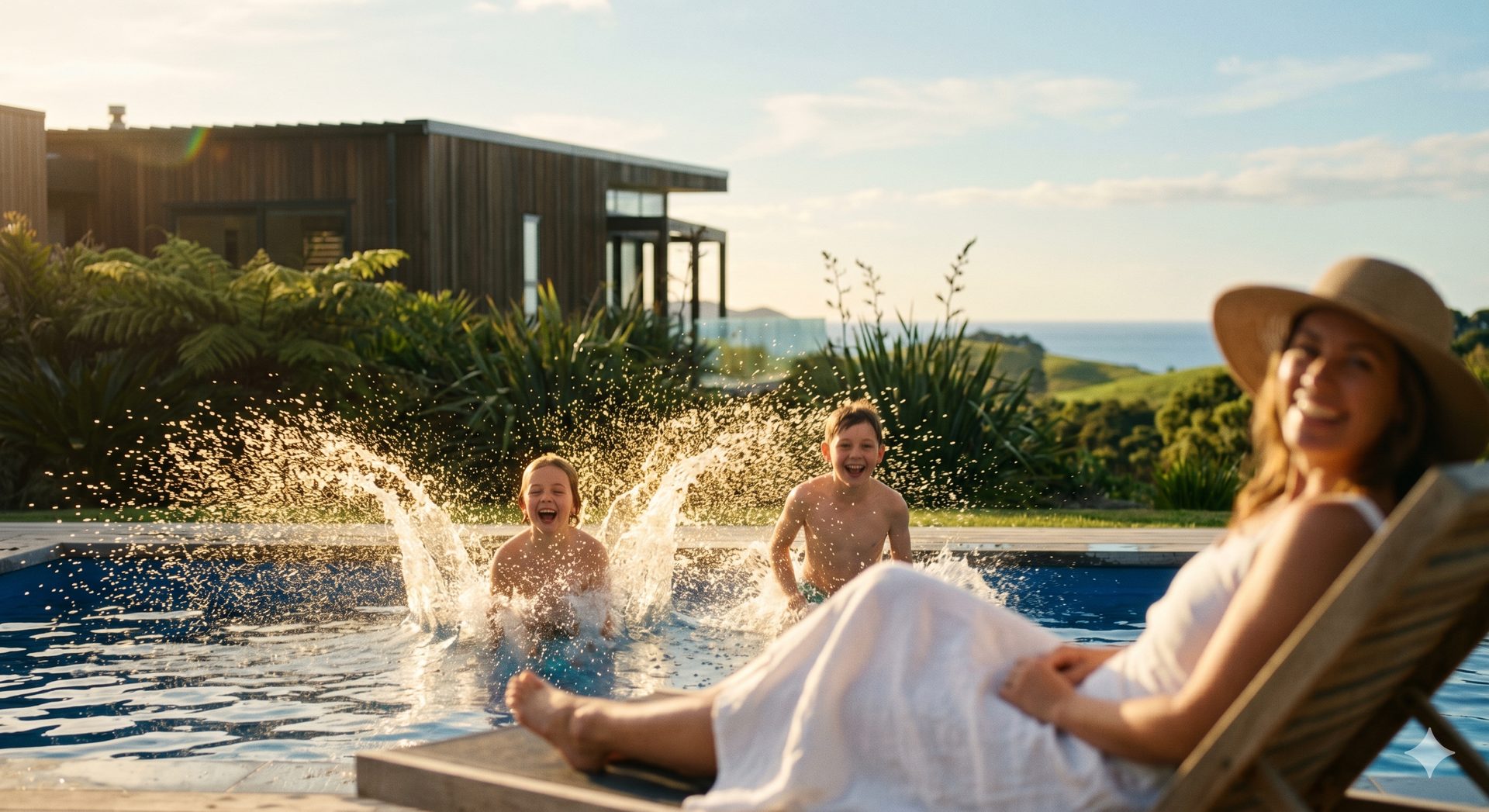A renewed fibreglass pool set in the New Zealand hills
